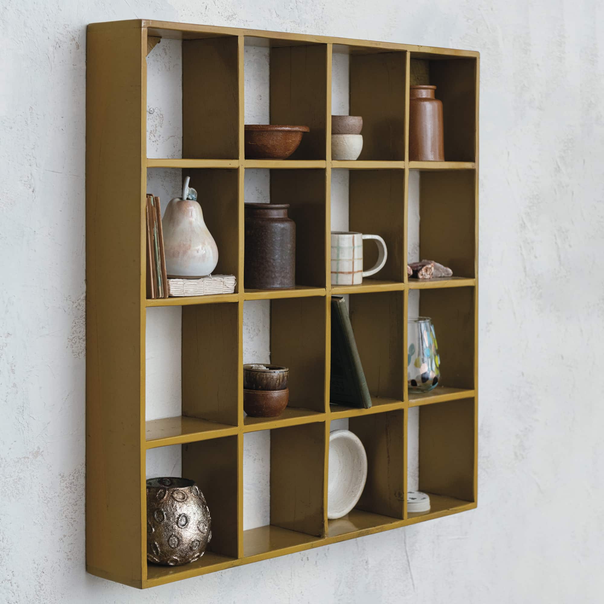 Hello Honey 27.5" Mustard Square Reclaimed Wood & Metal Wall Shelf